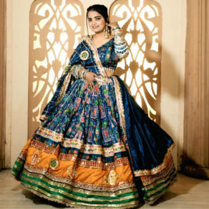 royal blue & mustard traditional work lehenga