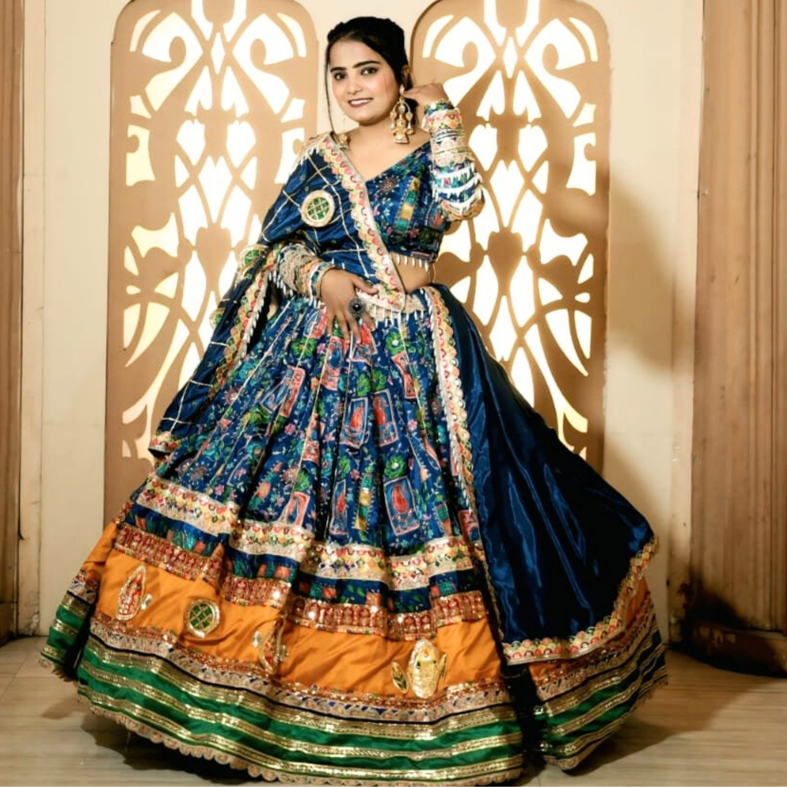 royal blue & mustard traditional work lehenga royal blue & mustard traditional work lehenga