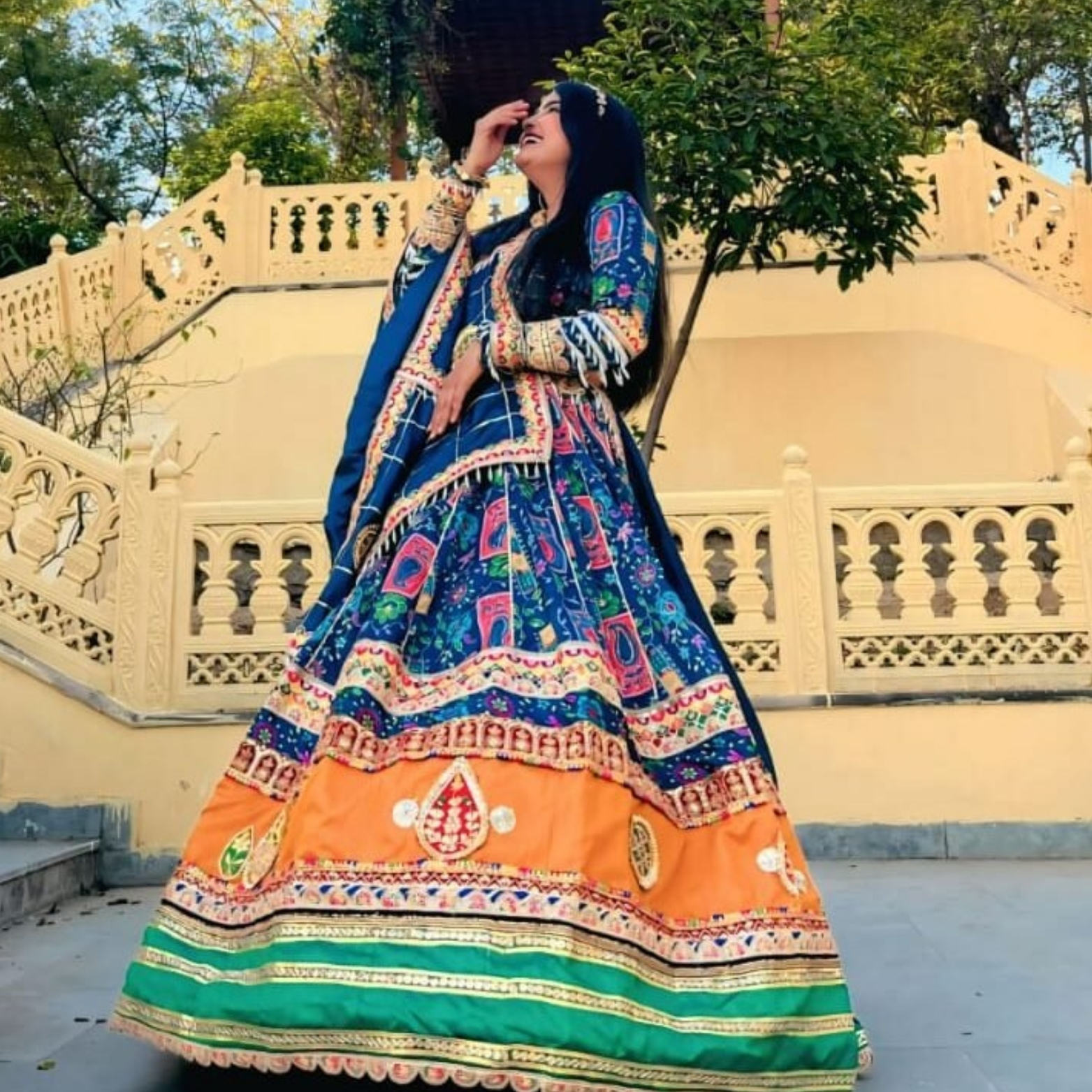 royal blue & mustard traditional work lehenga royal blue & mustard traditional work lehenga