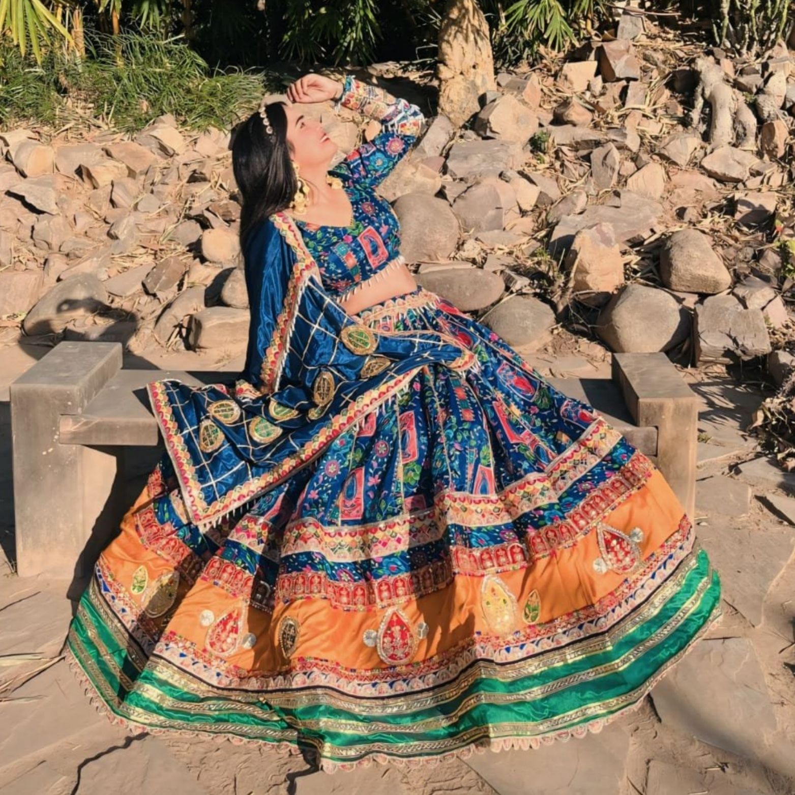 royal blue & mustard traditional work lehenga royal blue & mustard traditional work lehenga